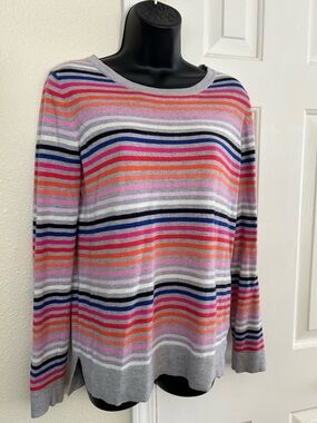 GAP Multicolor Striped Crewneck Sweater — Gray, Pink, Orange, Blue, Navy